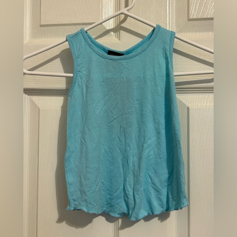 NWT Terez aqua blue racer back ruffle hem tank. Girls size small